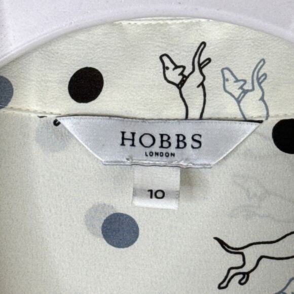 Hobbs London White Button Down Top Polka Dot Dog Print Long Sleeve Size 10 - Picture 3 of 9